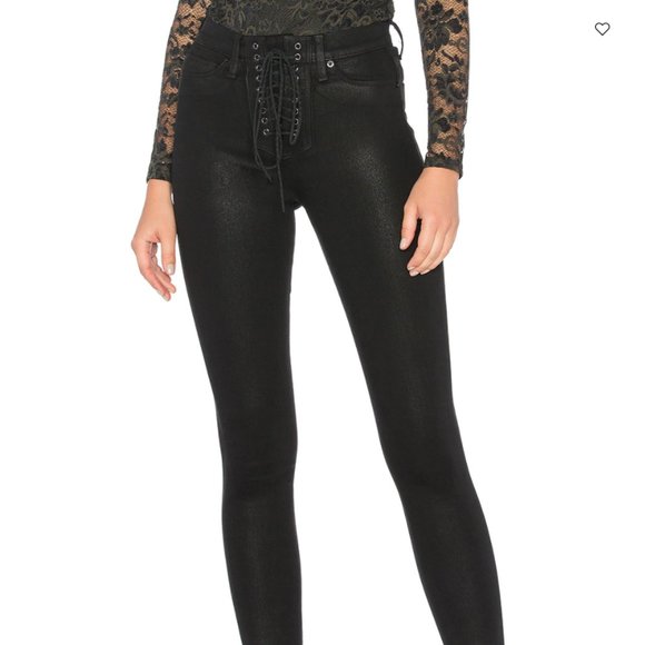 Hudson Jeans Denim - Hudson Black Coated High Rise Lace Up Jeans